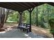 Covered patio with a bench overlooking the wooded backyard at 4076 Whistler Dr, Douglasville, GA 30135