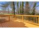 Spacious wood deck with railings and view of surrounding trees at 5277 Cardinal Nw Ln, Lilburn, GA 30047