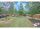 Lush green backyard featuring a beautiful landscape, privacy fence and mature trees at 236 Creek View Ln, Acworth, GA 30102