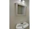Clean, modern powder room with white pedestal sink and square mirror at 2421 Fall Creek Lndg, Loganville, GA 30052