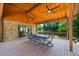 Wonderful outdoor covered patio with ceiling fans and dining area next to a brick home at 1005 Renfroe Lake Dr, Auburn, GA 30011