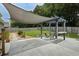 A backyard pergola covers an outdoor dining area and outdoor cooking station, with landscaped yard at 2711 Bluffton Rd, Buford, GA 30519