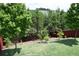 Backyard with lush lawn and thriving, mature trees offers serenity and privacy at 326 Still Pine Bnd, Smyrna, GA 30082