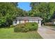 Charming single-story home featuring a red door, surrounded by lush greenery and mature trees at 2191 Greystone Way, Decatur, GA 30032