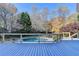 Spacious deck providing a picturesque view of the inviting pool and lush greenery, perfect for outdoor entertaining at 3871 River Mansion Dr, Peachtree Corners, GA 30096