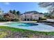 Backyard oasis showcasing a clear blue pool, adjacent to a well-maintained lawn and stylish home architecture at 3871 River Mansion Dr, Peachtree Corners, GA 30096