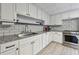 Modern kitchen features white cabinets, granite countertops, stainless steel appliances, and tile backsplash, offering style and functionality at 4200 E 166 Hwy, Carrollton, GA 30116