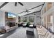 Enclosed sun room features a stone fireplace, multiple seating arrangements and a TV at 5995 Ettington Dr, Suwanee, GA 30024