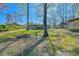 View of the backyard featuring a firepit and mature trees on a sunny day at 5774 Harbor Dr, Buford, GA 30518