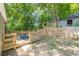 Backyard view featuring wood patio, surrounding greenery, and privacy fence at 299 Fletcher Sw St, Atlanta, GA 30315