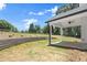 A spacious backyard with a covered patio and retaining wall at 5125 Hyde Trl, Cumming, GA 30040