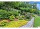 Lush backyard with terraced garden, mature trees and vibrant ground cover at 1530 Parkside Village Dr, Cumming, GA 30040