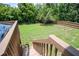View of backyard with fence, green grass, and stairs leading to the upper back deck at 2251 Rushmore Dr, Marietta, GA 30062