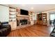 Spacious living room with hardwood floors, brick fireplace and built-in shelves, creating a cozy atmosphere at 2251 Rushmore Dr, Marietta, GA 30062