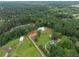 Expansive aerial view captures the home's location amidst a private pond and surrounding by lush trees, ensuring tranquility at 5210 Brownlee Rd, Stone Mountain, GA 30087