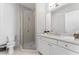 Modern bathroom featuring a glass-enclosed shower and a sleek white vanity at 323 S Esplanade, Alpharetta, GA 30009