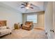 Bedroom with neutral walls, vaulted ceiling, carpet flooring, and a ceiling fan with light at 1137 Eagles Nest Cir, Carrollton, GA 30116