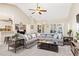 Open concept living room with a vaulted ceiling, skylights, and comfortable seating at 3072 Oaktree Ln, Duluth, GA 30096