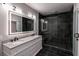 Modern bathroom with tiled walk-in shower, granite countertops, and decorative lighting at 1174 Donnelly Sw Ave, Atlanta, GA 30310