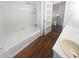 Cozy bathroom featuring a tub-shower combination and a single vanity with ample natural light at 4023 Oak Crest Dr, Tucker, GA 30084