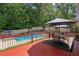 Back deck with a dining area and pool that is ideal for outdoor entertaining at 450 Ledbetter Rd, Villa Rica, GA 30180