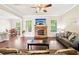 Charming living room with a stone fireplace, hardwood floors, and comfortable sofas at 6415 Yellow Birch St, Cumming, GA 30040