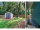 Backyard with storage shed and mature trees, perfect for outdoor activities and relaxation at 1718 Cahoon Sw St, Atlanta, GA 30310