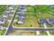 An aerial view displays the house and backyard in a peaceful neighborhood at 3695 Andover St, Cumming, GA 30028