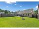 Spacious backyard with green grass, a fire pit, and a wood fence for privacy at 137 Hidden Lake Cir, Canton, GA 30114