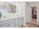 Modern bathroom with double sink vanity and walk-in closet in the background at 1049 Bodega Loop, Locust Grove, GA 30248