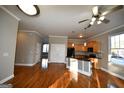 Eat-in kitchen with island and hardwood floors at 4879 Pinnacle Dr, Stone Mountain, GA 30088