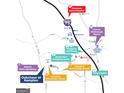 Map shows proximity to nearby amenities like Piedmont Henry Hospital, shopping centers, and schools at 205 Friendship Oak Way, Hampton, GA 30228