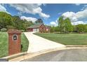 Long driveway leads to a beautiful brick home, enhanced by lush greenery and mature trees at 253 Edenwylde Ct, Hampton, GA 30228