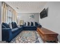 Cozy living room with plush sofas, decorative rug, and mounted TV at 8264 Milam Loop, Fairburn, GA 30213