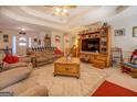 Inviting living room with tray ceiling, comfortable seating, and decorative furnishings at 25 Old Blue Pt, Social Circle, GA 30025