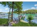 Private dock on a lakeside property with clear blue water and green trees in the background at 6337 Lakeview Dr, Buford, GA 30518