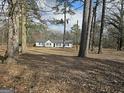 View of the home from the yard, surrounded by mature trees providing shade and privacy at 3930 W Side Pl, Ellenwood, GA 30294