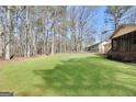 Large, well-maintained backyard with lush green lawn and mature trees providing a serene outdoor space at 415 Southmoor Cir, Stockbridge, GA 30281