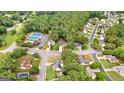 Expansive aerial view of a residential neighborhood showcasing lush greenery, well-maintained homes, and a community tennis court at 103 Vintage Trl, Mcdonough, GA 30253