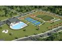 Aerial view of community amenities including a pool, tennis courts, playground, and well-maintained landscaping at 588 Parnassus Road, Locust Grove, GA 30248