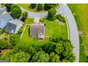 Aerial view of landscaped yard, cul-de-sac street, fenced-in backyard and mature trees at 101 Deer Park Dr, Carrollton, GA 30116