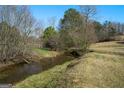 Picturesque view of a small creek winding through a wooded and grassy landscape at 680 Milligan Creek Rd, Roopville, GA 30170