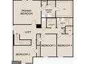 Second-floor plan displaying the layout of the bedrooms, bathrooms, loft, and utility room at 2369 Argento Cir, Dacula, GA 30019