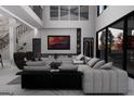 Modern living room featuring high ceilings, a fireplace, and an entertainment center at 2704 Antioch Ne St, Conyers, GA 30013