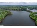 Serene aerial view showcasing the home's stunning lakefront location and lush surroundings at 504 Telfair Pk at 504 Telfair Park, Peachtree City, GA 30269