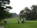 Scenic view of golfers on the lush green golf course with mature trees and a clubhouse in the background at 107 Rolling Grn, Peachtree City, GA 30269