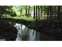 Scenic backyard view featuring a creek flowing near a charming home surrounded by lush greenery and trees at 2316 Emerald Dr, Jonesboro, GA 30236