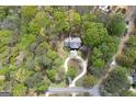 A stunning aerial shot of a home nestled among lush trees and an elegant circular driveway at 173 Darwish Dr, Mcdonough, GA 30252