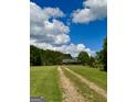 Scenic view of a home down a long gravel drive, surrounded by a sprawling green lawn and mature trees under blue skies at 238 Marks Rd, Mansfield, GA 30055
