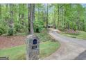 Long driveway with a stone mailbox surrounded by lush green trees and landscaping at 100 Ashland Trl, Tyrone, GA 30290